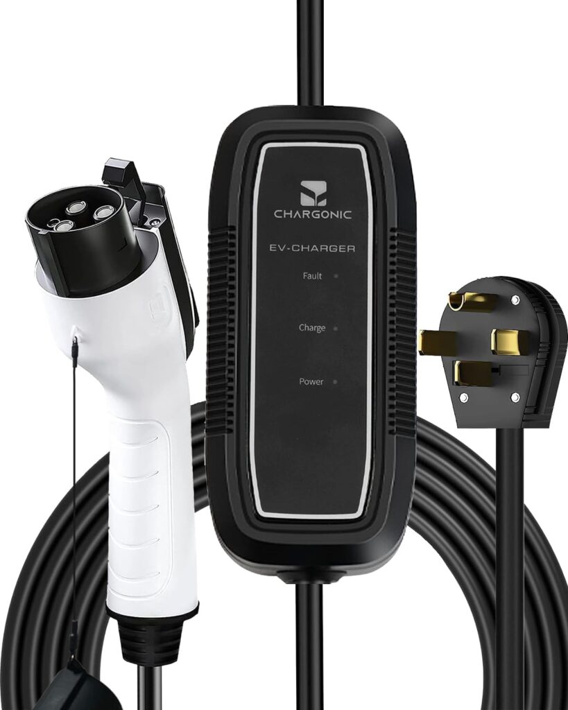 CHARGONIC Level 1/2 Portable EV Charger 16Amp 110-240V with 21ft Cable, Plug-in Home EV Charging Station for SAE J1772 Electric Car, with NEMA 6-20 Plug  Name 5-15 Adapter (16Amp Portable Charger)