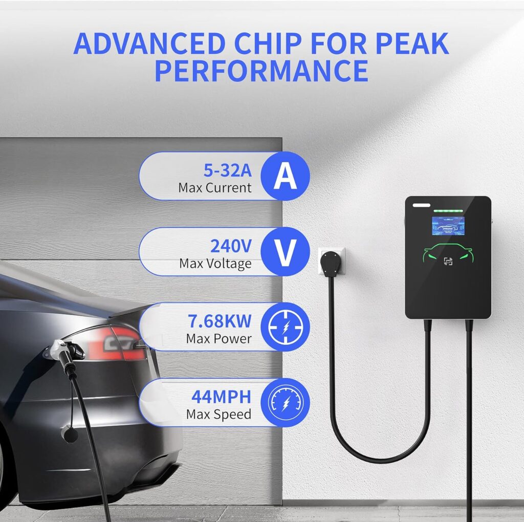 EV Charger Level 2, 32 Amp Indoor/Outdoor Electric Car Charger, NEMA 14-50 EV Charger Plug or Hardwired, UL/Energy Star WiFi Enabled EVSE Level 2 Charger, 24.8ft Cable - 240v Level 2 EV Char