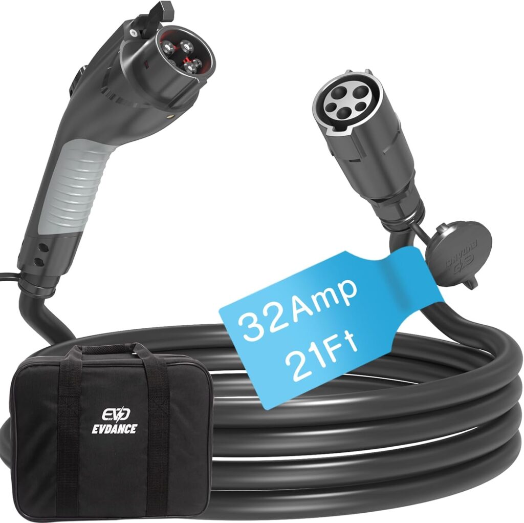 J1772 EV Extension Cable 32Amp 21ft-Compatible with 110V-240V SAE J1772 Level 1/Level 2 EV Chargers, For All J1772 Plug BEV/PHEVs, IP66 EV Charger Extension Cord with Carrying Bag, Flex Charging Cable