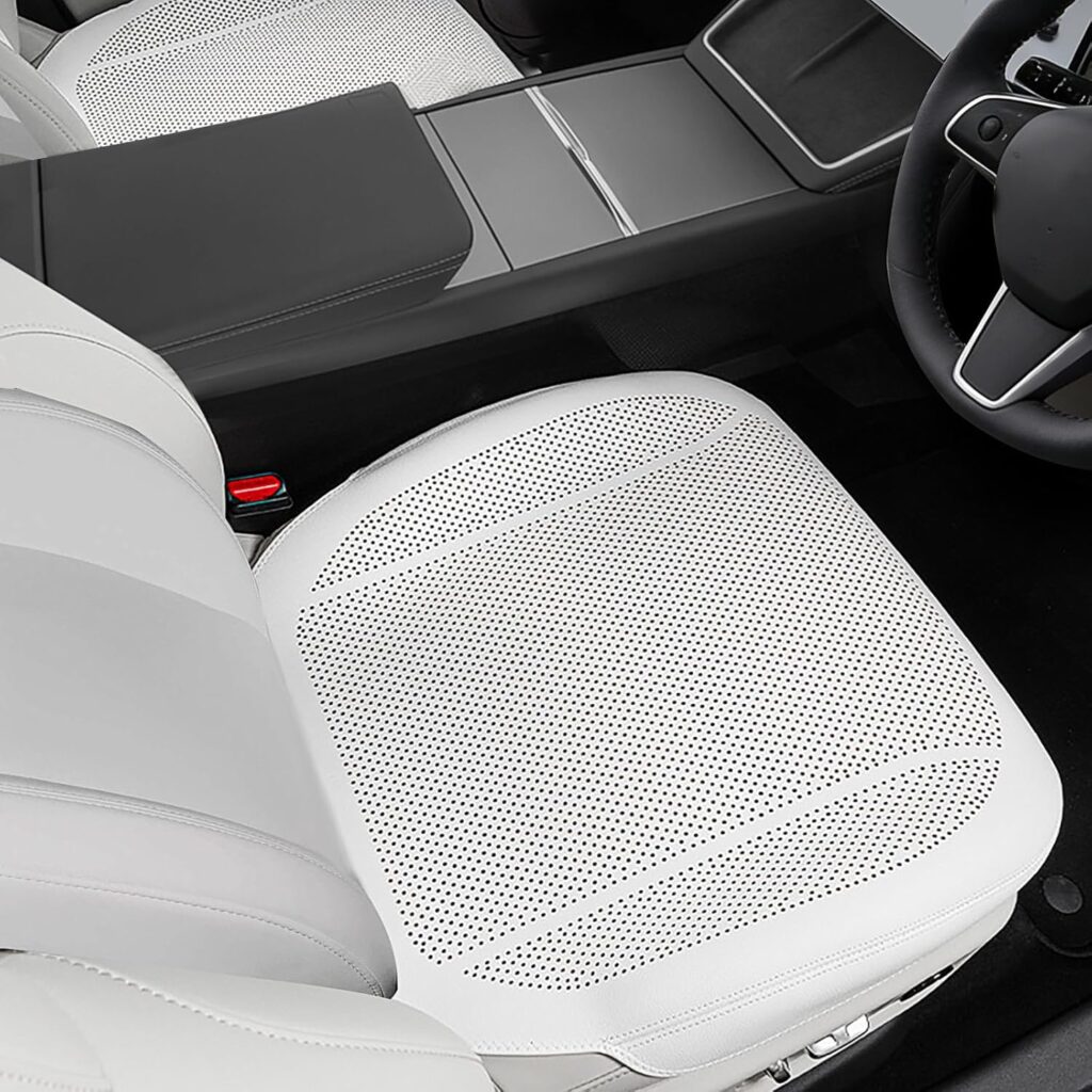 2Pcs Nappa Leather Front Seat Covers for Tesla Model Y/3 Highland/Juniper Interior Accessories, Breathable All-Season Non-Slip Full Cover Bottom Seat Protectors Cushion, White 2Pcs Nappa Leather Front Seat Covers for Tesla Model Y/3 Highland/Juniper Interior Accessories, Breathable All-Season Non-Slip Full Cover Bottom Seat Protectors Cushion, White
