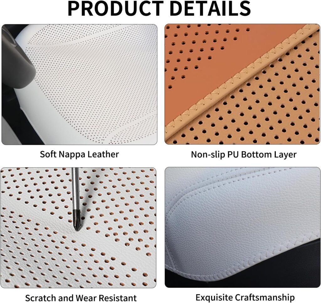 2Pcs Nappa Leather Front Seat Covers for Tesla Model Y/3 Highland/Juniper Interior Accessories, Breathable All-Season Non-Slip Full Cover Bottom Seat Protectors Cushion, White 2Pcs Nappa Leather Front Seat Covers for Tesla Model Y/3 Highland/Juniper Interior Accessories, Breathable All-Season Non-Slip Full Cover Bottom Seat Protectors Cushion, White