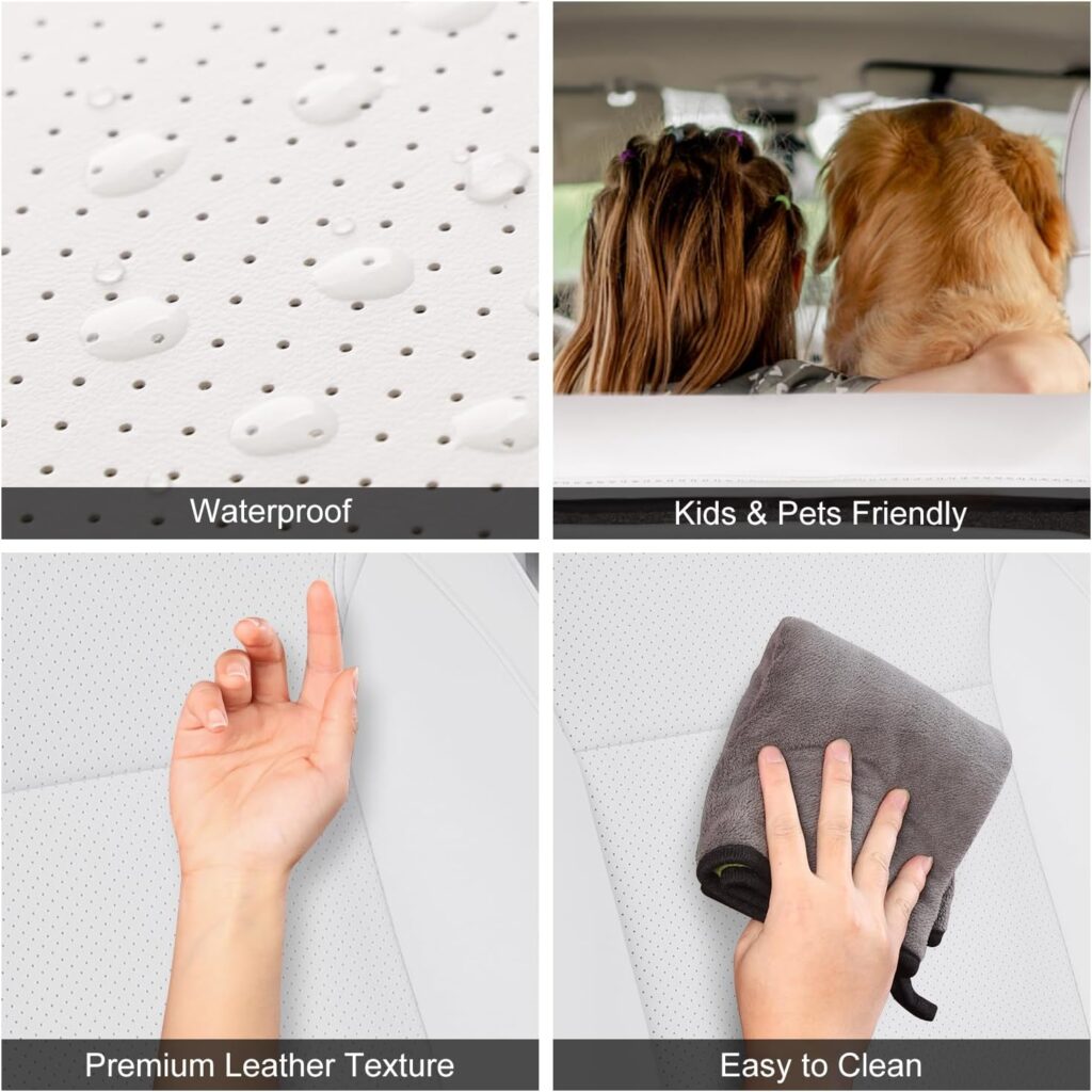 Car Seat Covers for New Tesla Model Y Juniper Nappa Leather Car Interior Seat Airbag Compatible Cushion Cover Full Set Custom Fit 2025-2026, Nappa White