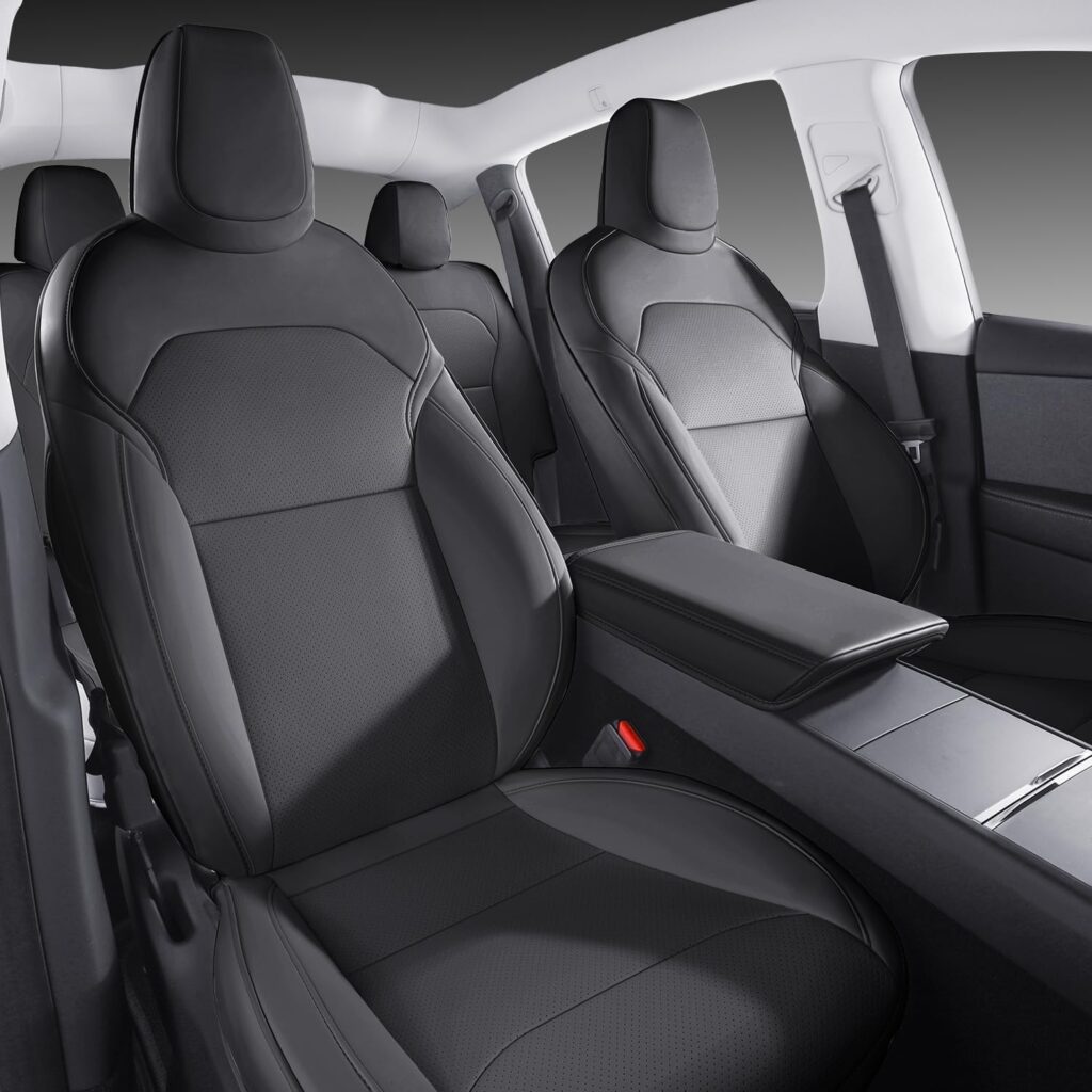 Car Seat Covers for New Tesla Model Y Juniper Nappa Leather Car Interior Seat Airbag Compatible Cushion Cover Full Set Custom Fit 2025-2026, Nappa White