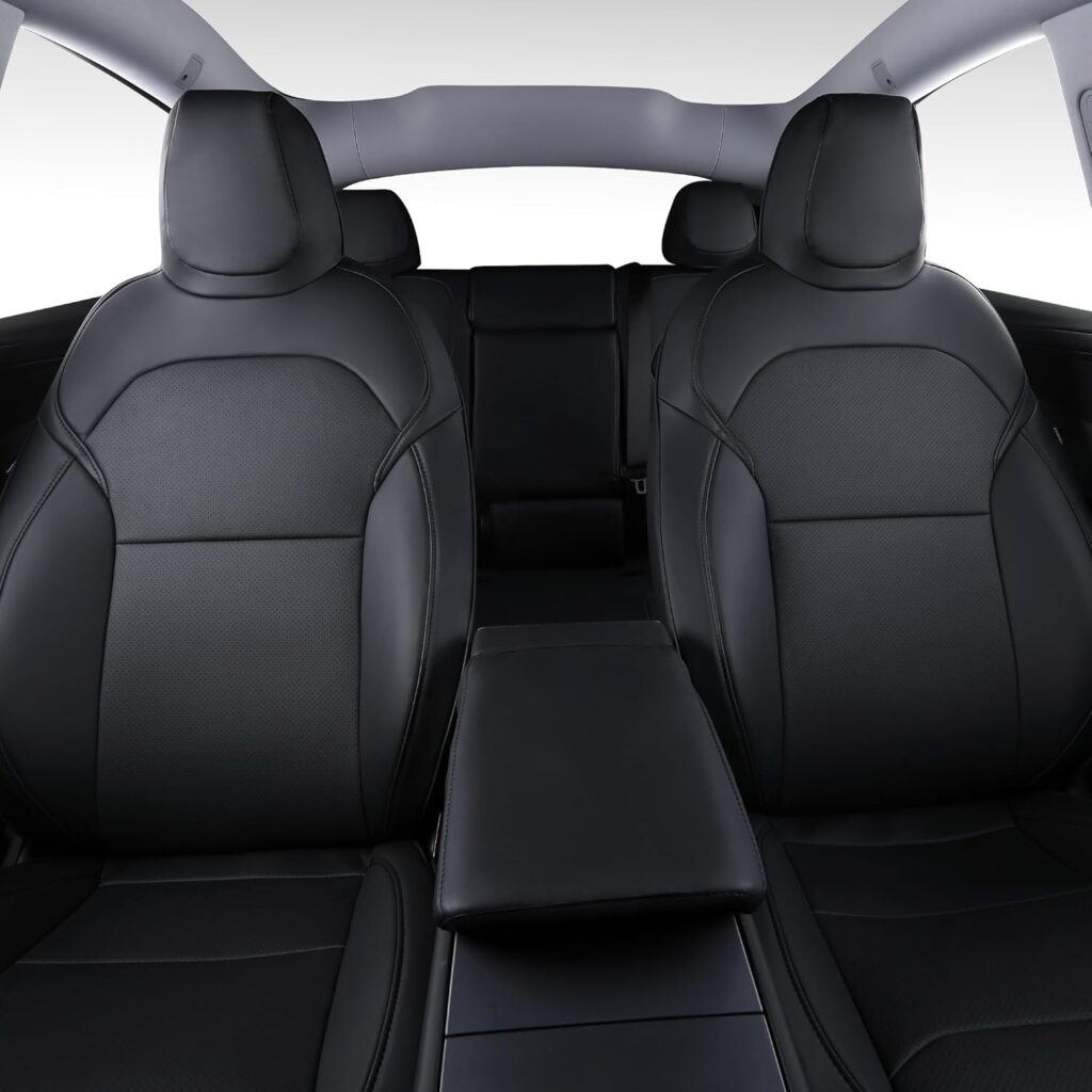 Custom Fit Seat Covers for Tesla Model Y Juniper (5-Seater) - Ventilated Seats Rear Screen Compatible - Nappa Leather Full Set Car Seat Protectors (Black, Model Y 2025) Custom Fit Seat Covers for Tesla Model Y Juniper (5-Seater) - Ventilated Seats Rear Screen Compatible - Nappa Leather Full Set Car Seat Protectors (Black, Model Y 2025)