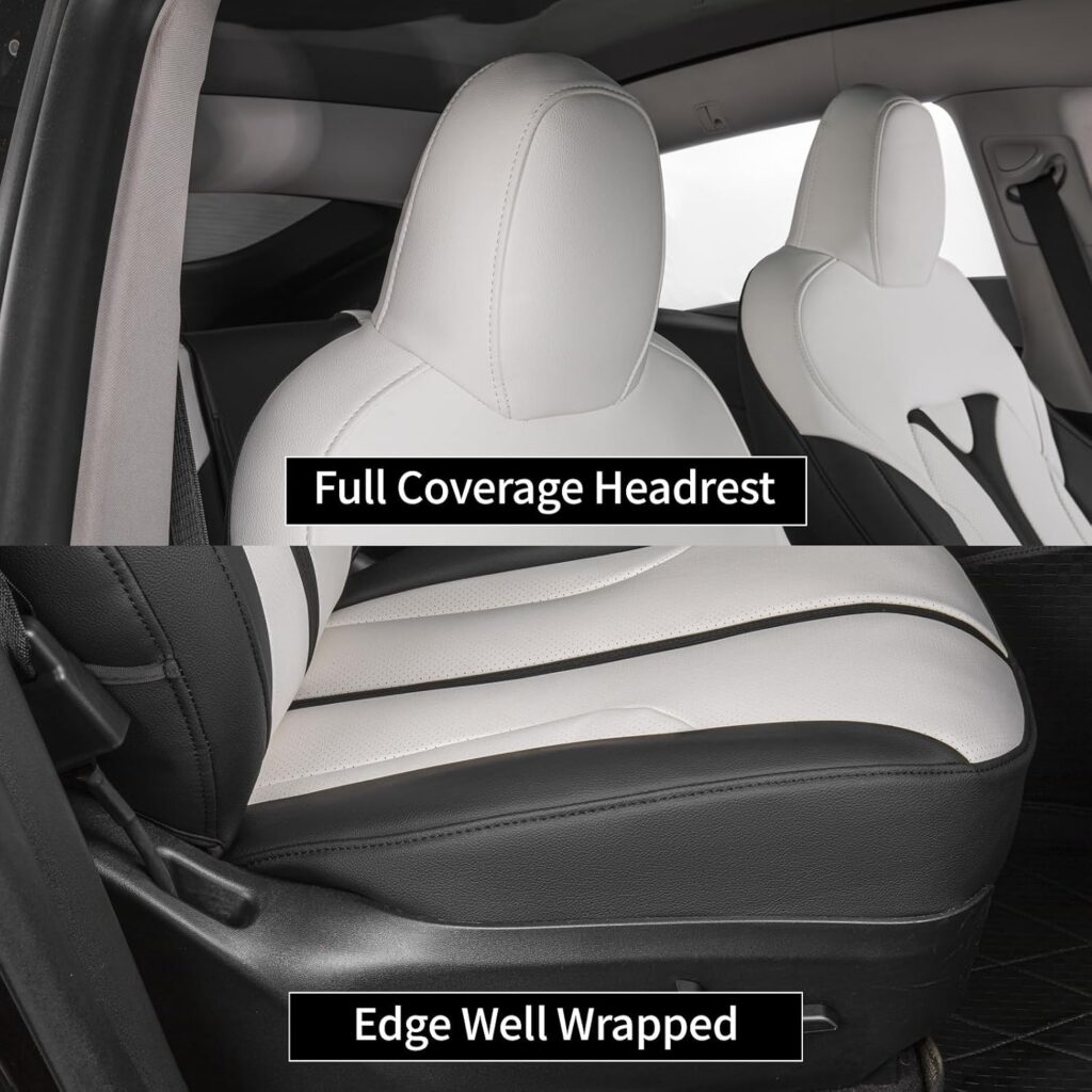 EKR Model Y Seat Covers Custom Fit for Tesla Model Y Long Range (Premium) (Only for Seats),OEM-Like Finish, Airbag Compatible,Leather Seat Cover Full Set,Faux Leather(A37-Black with White) EKR Model Y Seat Covers Custom Fit for Tesla Model Y Long Range (Premium) (Only for Seats),OEM-Like Finish, Airbag Compatible,Leather Seat Cover Full Set,Faux Leather(A37-Black with White)