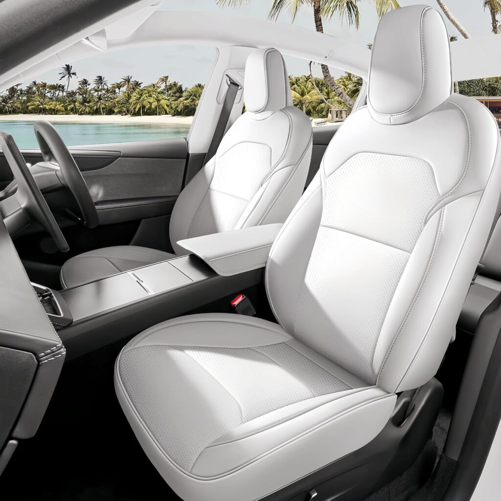Leather Seat Cover for Tesla Model Y Juniper 2026, Airbag Compatible, Custom Fit Tesla Seat Cover, Waterproof Seat Cover for Tesla Model Y (White-25 26) Leather Seat Cover for Tesla Model Y Juniper 2026, Airbag Compatible, Custom Fit Tesla Seat Cover, Waterproof Seat Cover for Tesla Model Y (White-25 26)