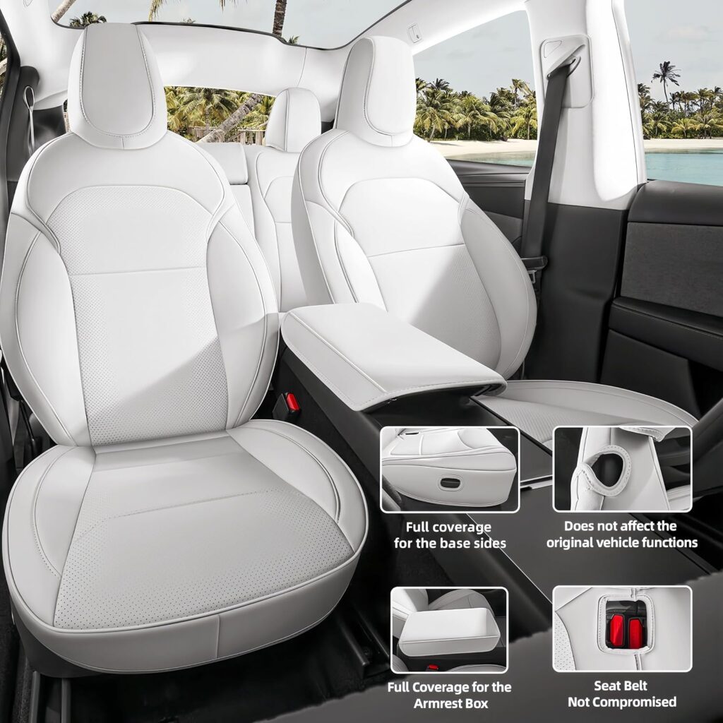 Leather Seat Cover for Tesla Model Y Juniper 2026, Airbag Compatible, Custom Fit Tesla Seat Cover, Waterproof Seat Cover for Tesla Model Y (White-25 26) Leather Seat Cover for Tesla Model Y Juniper 2026, Airbag Compatible, Custom Fit Tesla Seat Cover, Waterproof Seat Cover for Tesla Model Y (White-25 26)