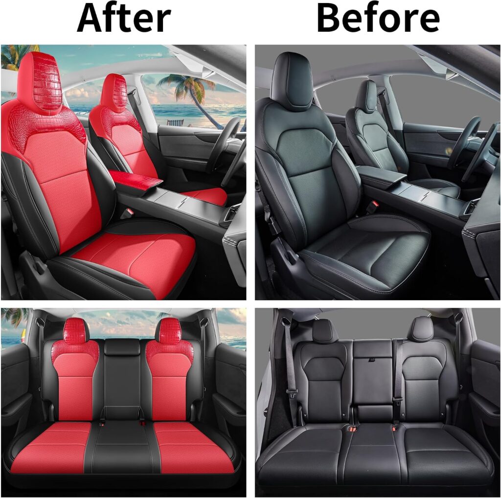 Seat Cover for Tesla Model Y Juniper 2025-2026,Airbag Compatible,Custom Fit Leather Seat Cover Full Set,Waterproof Seat Protectors (Crocodile Red+Black 25-26) Seat Cover for Tesla Model Y Juniper 2025-2026,Airbag Compatible,Custom Fit Leather Seat Cover Full Set,Waterproof Seat Protectors (Crocodile Red+Black 25-26)