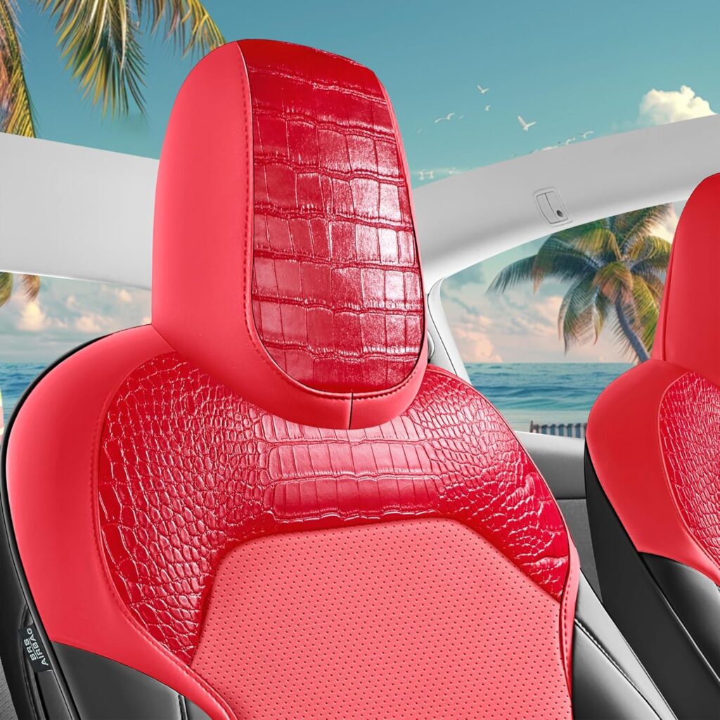 Seat Cover for Tesla Model Y Juniper 2025-2026,Airbag Compatible,Custom Fit Leather Seat Cover Full Set,Waterproof Seat Protectors (Crocodile Red+Black 25-26) Seat Cover for Tesla Model Y Juniper 2025-2026,Airbag Compatible,Custom Fit Leather Seat Cover Full Set,Waterproof Seat Protectors (Crocodile Red+Black 25-26)